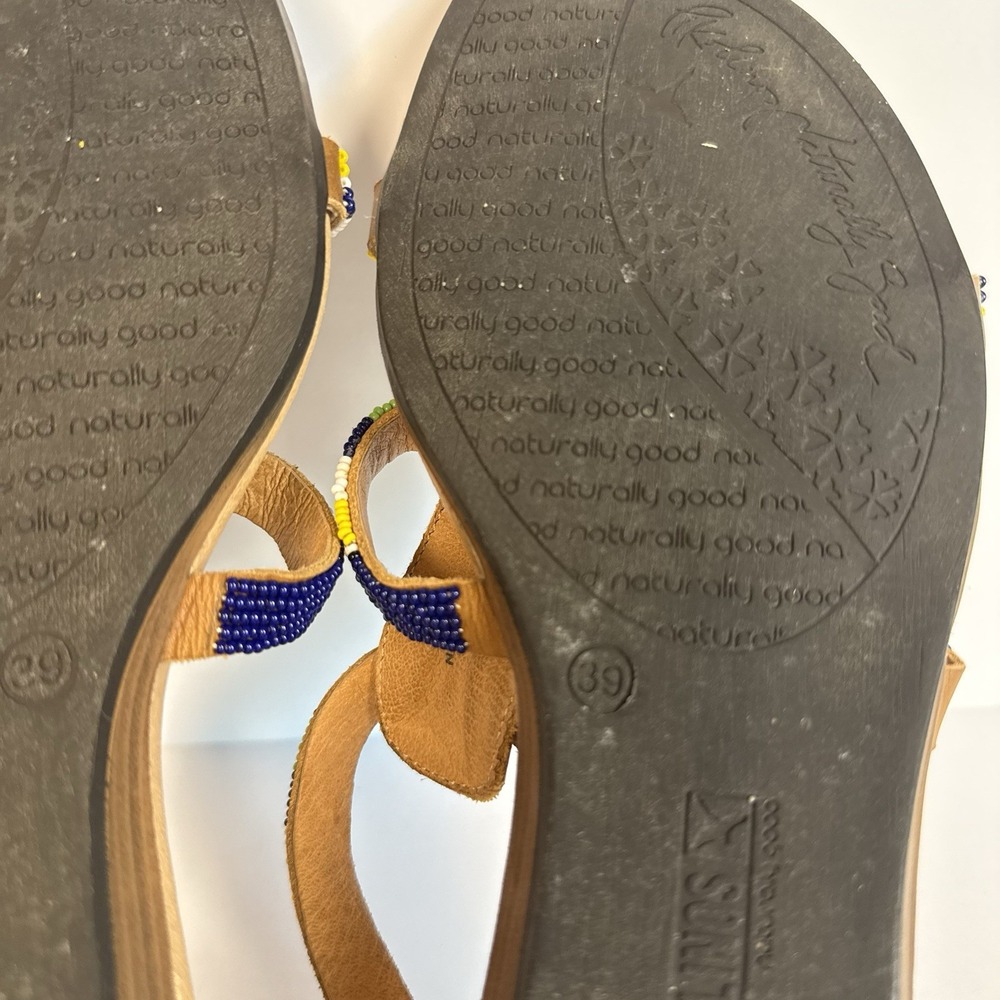 PIKOLINOS 39 / 8.5-9 Alcudias Maasai Hand Beaded Back Zip Leather Flat Sandals - Picture 12 of 12